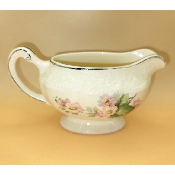 Vintage Edwin Knolls Cremelace Porcelain Creamer Pink Flowers Silver Trim sm2010 - Picture 2 of 7